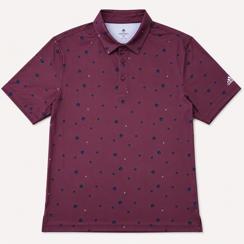 NWT Adidas Golf Polo Shirt Mens Medium Burgundy Dot Print Performance Golf
